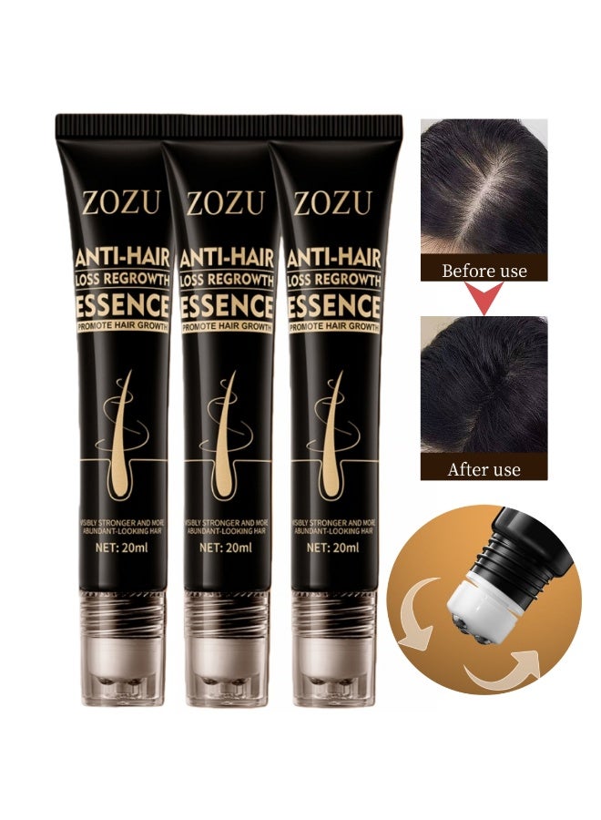 زوزو 3 عبوات من Essence Roll-on لمنع تساقط الشعر ونمو الشعر | مكونات عشبية لنمو الشعر، تقوي جذور الشعر، تقلل من تساقط الشعر 20 مل * 3 - Image 1